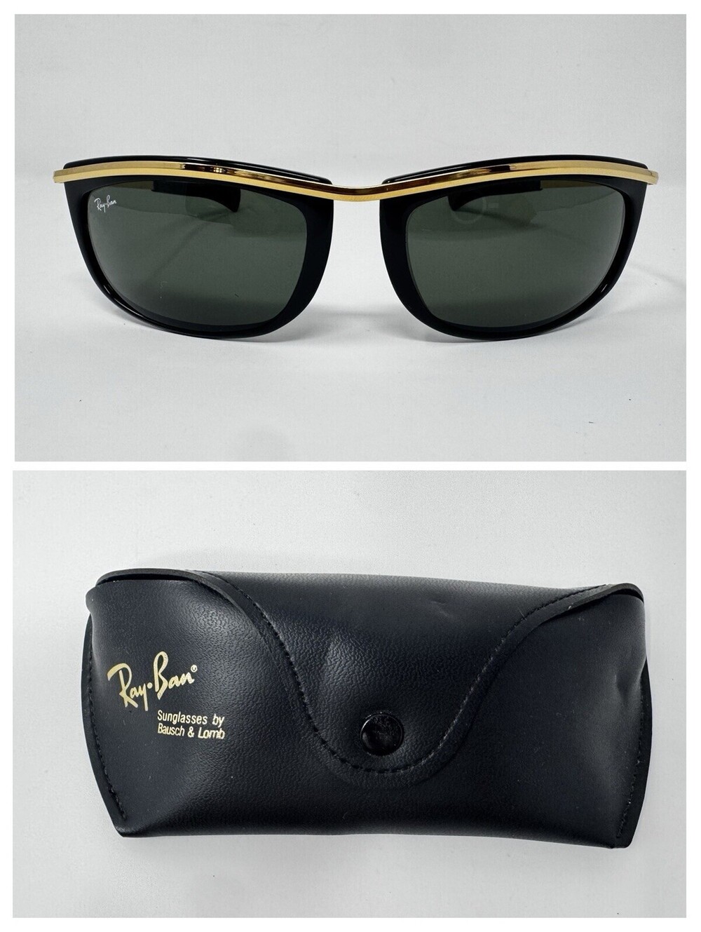 Vintage B&L Ray-Ban Olympian I 4 3/4 Black Gold G15 Sunglasses USA w/ Case